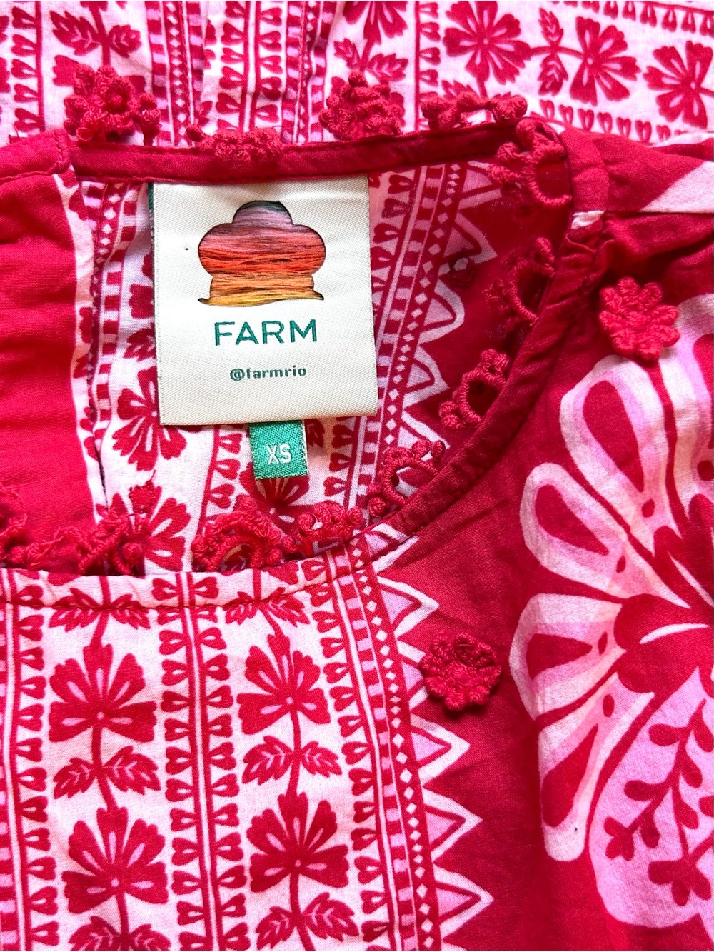 Farm Rio Flora Tapestry Blouse Puff Sleeve Peasant Boho Statement Bold Red XS - Picture 11 of 16